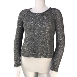 Townsen Women Size M Sweater Alpaca Wool Knit Sequin Long Sleeve Round Neck Grey